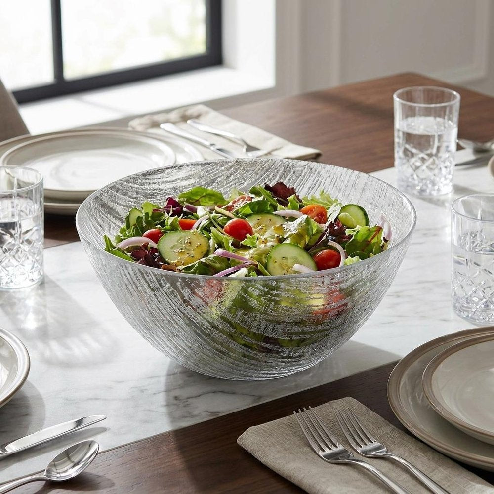 9" Clear And Silver Lead Free Crystal Round Serving Bowl HomeRoots