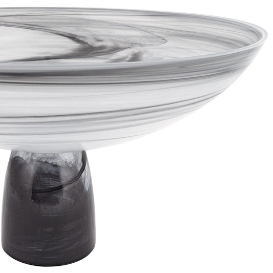 11" Black and White Alabaster Glass Round Pedestal Centerpiece Bowl HomeRoots