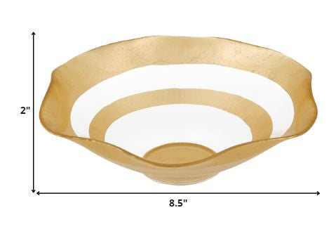 9" Clear and Gold Glass Round Ruffle Centerpiece Bowl HomeRoots