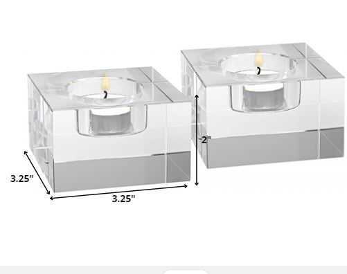 Hand Crafted Crystal Block Pair Of Tlite Holders HomeRoots