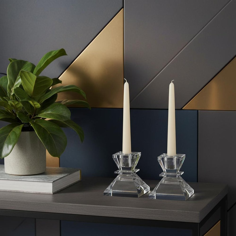 Set of Two Clear Crystal Tabletop Taper Candlesticks HomeRoots