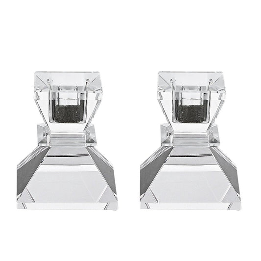 Set of Two Clear Crystal Tabletop Taper Candlesticks HomeRoots