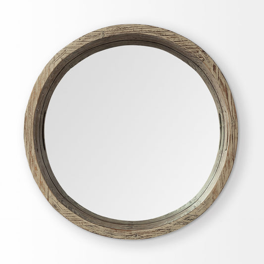 20" Light Brown Round Wood Indoor Outdoor Serving Tray With Handles HomeRoots