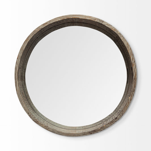 28" Natural and Brown Round Wood Indoor Outdoor Tray With Handles HomeRoots