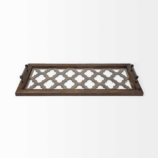 35" Silver Wood Indoor Outdoor Tray With Handles HomeRoots