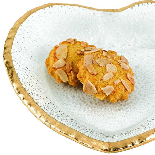 8" Mouth Blown Seeded Glass Heart Plate with Gold Rim HomeRoots