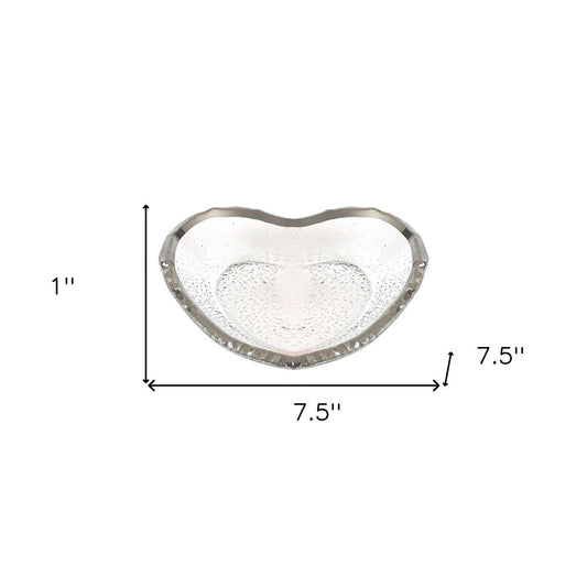8" Mouth Blown Seeded Glass Heart Plate with Silver Rim HomeRoots