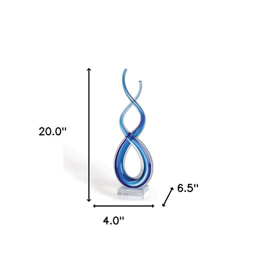20" Clear and Blue Murano Glass Modern Abstract Tabletop Sculpture HomeRoots