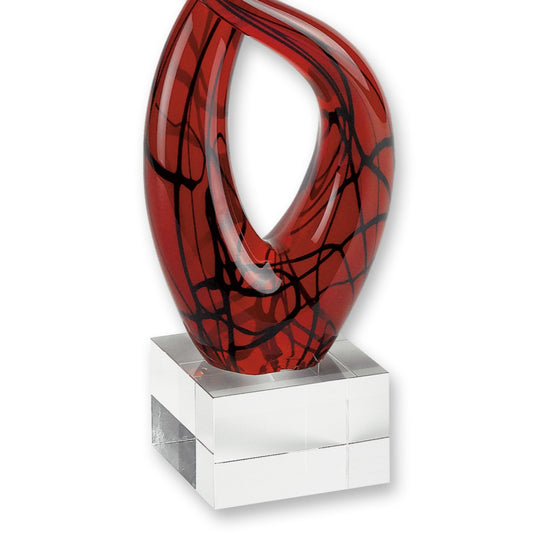 13" Clear Burgundy and Black Murano Glass Modern Abstract Tabletop Sculpture HomeRoots