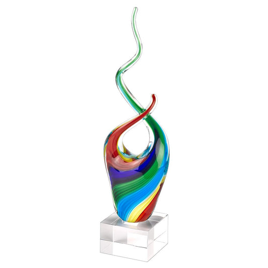 14" Clear Red Blue Yellow Murano Glass Modern Abstract Tabletop Sculpture HomeRoots