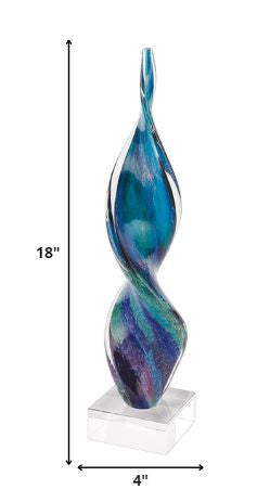 18" Blue and Green Murano Glass Modern Abstract Tabletop Sculpture HomeRoots
