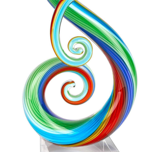 12" Clear and Rainbow Murano Glass Modern Abstract Tabletop Sculpture HomeRoots