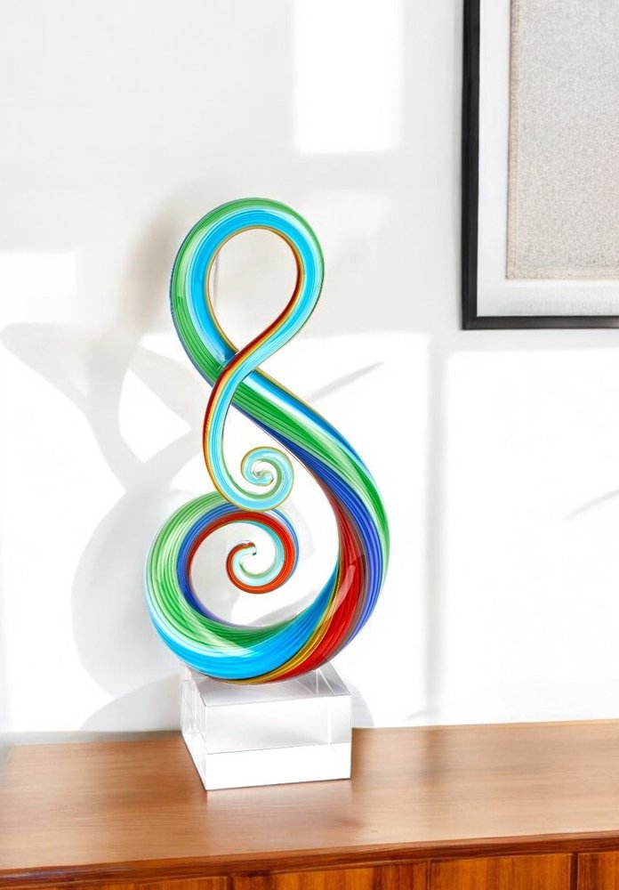 12" Clear and Rainbow Murano Glass Modern Abstract Tabletop Sculpture HomeRoots