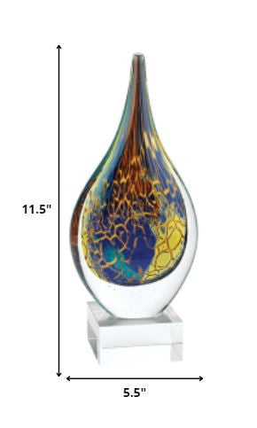 12" Blue and Yellow Murano Glass Modern Abstract Tabletop Sculpture HomeRoots