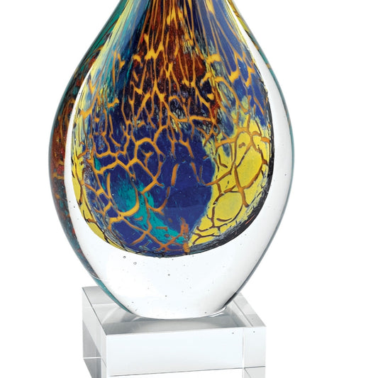 13" Blue and Yellow Murano Glass Modern Abstract Tabletop Sculpture HomeRoots