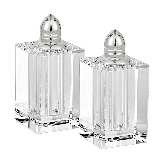 Set of Two Clear And Silver Crystal Pepper Shakers HomeRoots