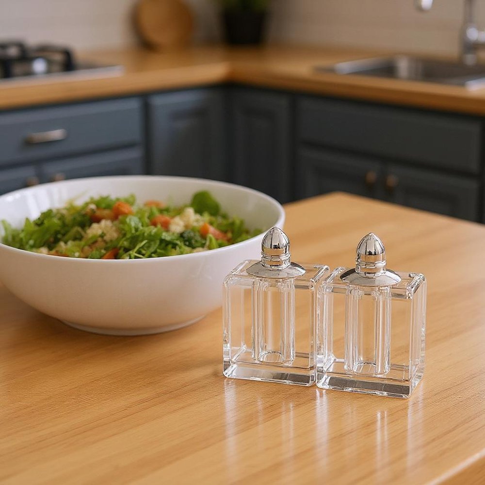Set of Two Clear And Silver Crystal Pepper Shakers HomeRoots