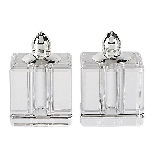 Set of Two Clear And Silver Crystal Pepper Shakers HomeRoots