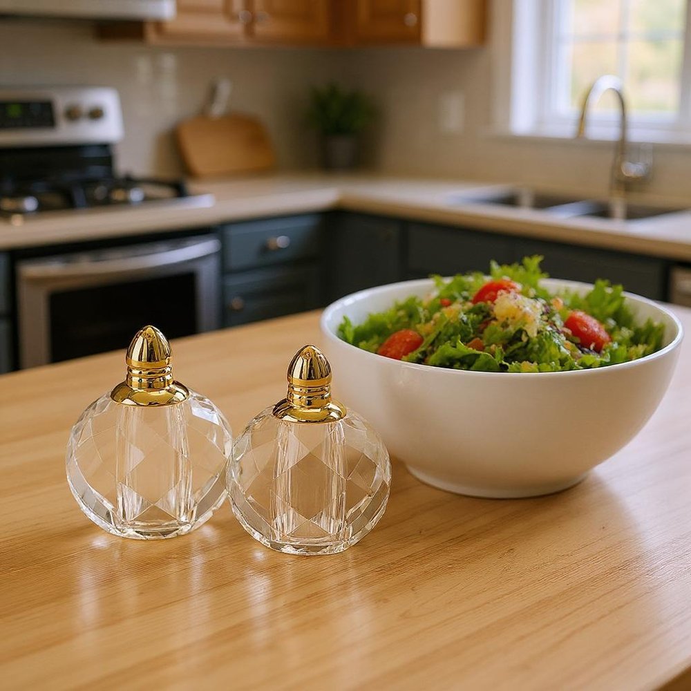 Set of Two Clear And Gold Crystal Geometric Pepper Shakers HomeRoots
