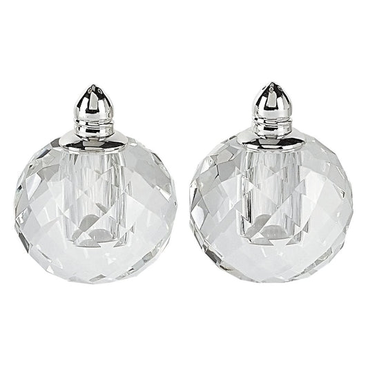 Set of Two Clear And Silver Crystal Geometric Pepper Shakers HomeRoots