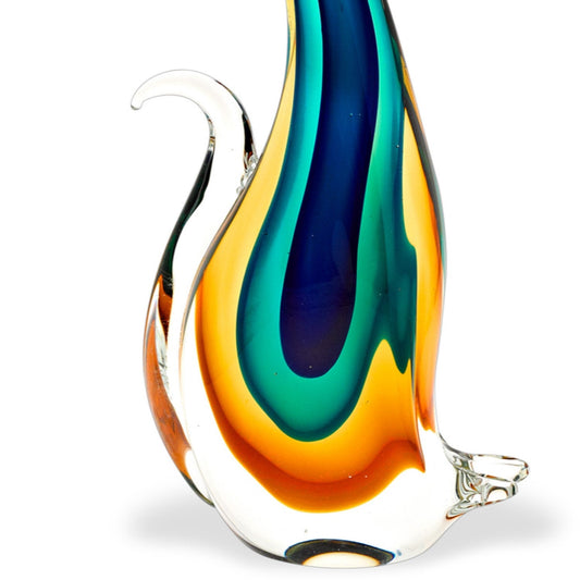12" Clear Yellow Green Black Murano Glass Cat Figurine Tabletop Sculpture HomeRoots