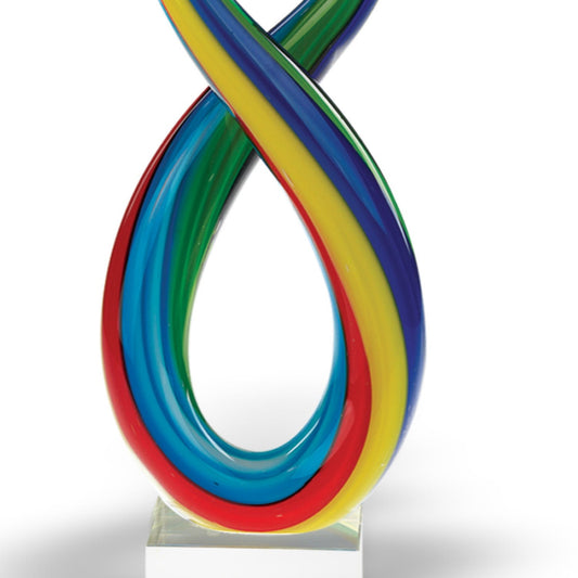 16" Clear Red Blue Yellow Murano Glass Modern Abstract Tabletop Sculpture HomeRoots