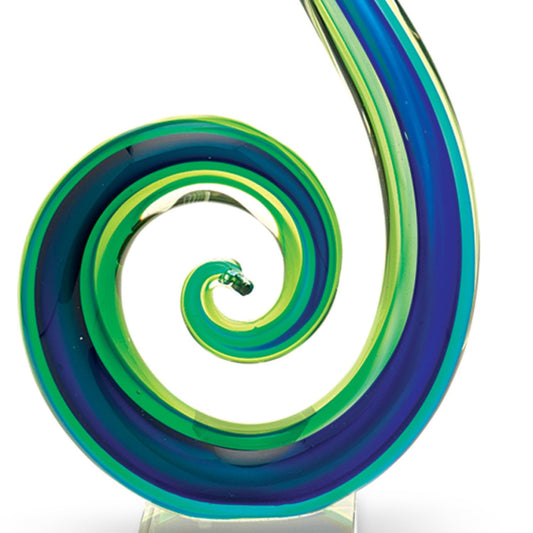16" Blue and Green Murano Glass Modern Abstract Tabletop Sculpture HomeRoots