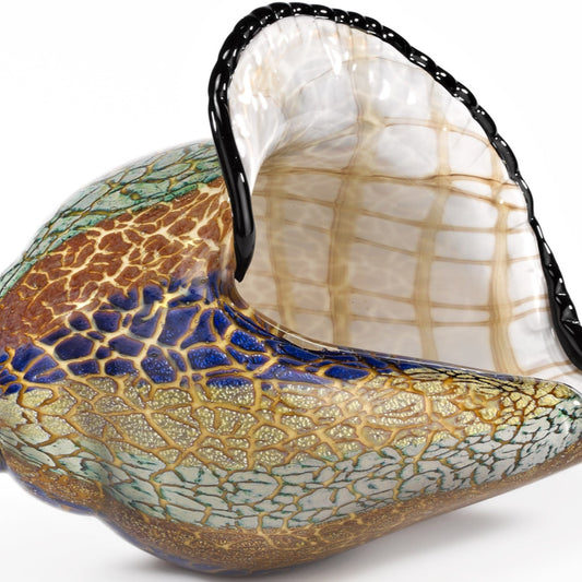 10" Gold Blue Green White Murano Glass Conch Shell Tabletop Sculpture HomeRoots