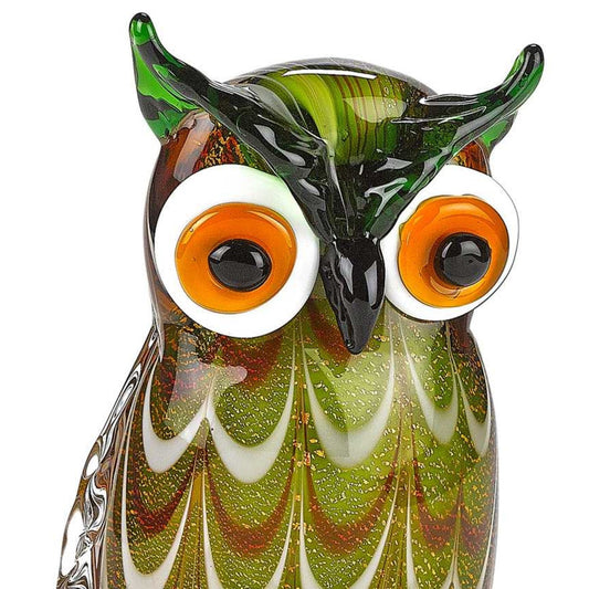 9" Green and White Murano Glass Owl Figurine Tabletop Sculpture HomeRoots
