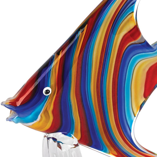 9" Blue and Red Murano Glass Fish Figurine Tabletop Sculpture HomeRoots