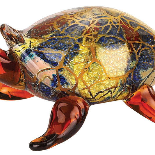 4" Clear Brown and Green Murano Glass Turtle Figurine Tabletop Sculpture HomeRoots