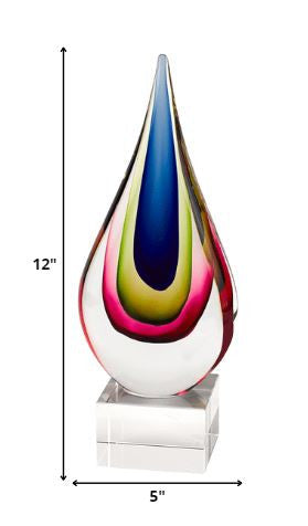 12" Clear Red Blue Yellow Murano Glass Modern Abstract Tabletop Sculpture HomeRoots