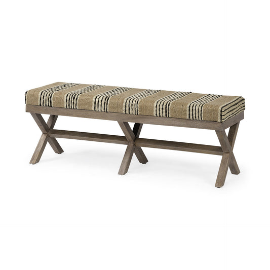 16" Beige And Brown Upholstered Cotton Blend Bench HomeRoots