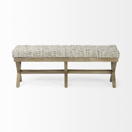 16" Beige and Brown Upholstered Faux Leather Bench HomeRoots