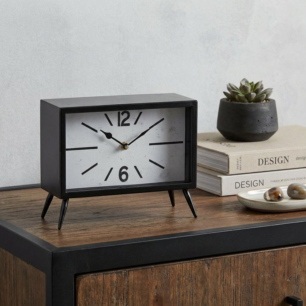 11" Black And White Metal Table Clock HomeRoots