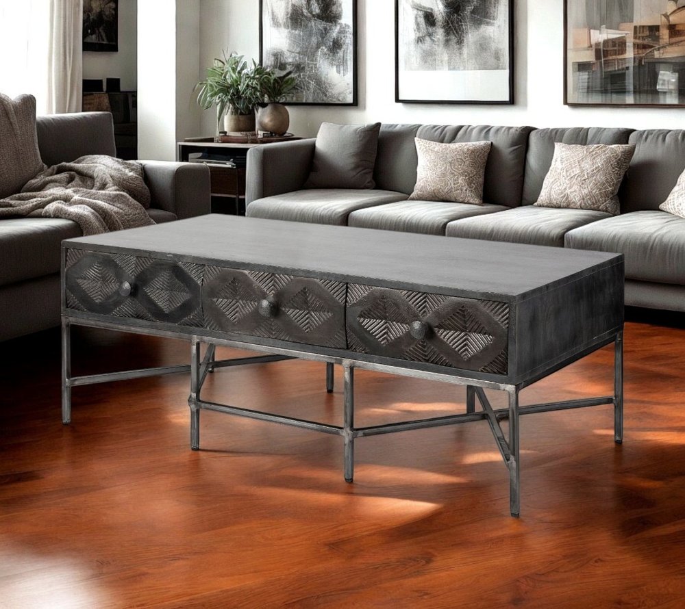 24" Brown Wood Coffee Table With Three Drawers HomeRoots