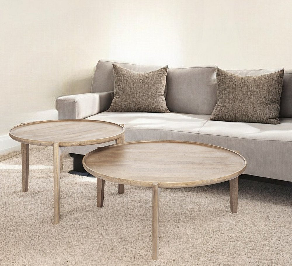 Set of Two Brown Solid Wood Round Nested Coffee Tables HomeRoots