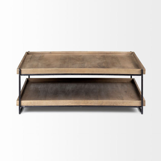 46" Natural And Black Solid Wood And Iron Coffee Table HomeRoots