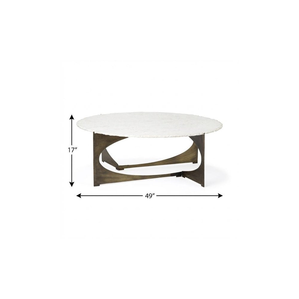 49" Round White Marble Top Gold And Metal Base Coffee Table HomeRoots