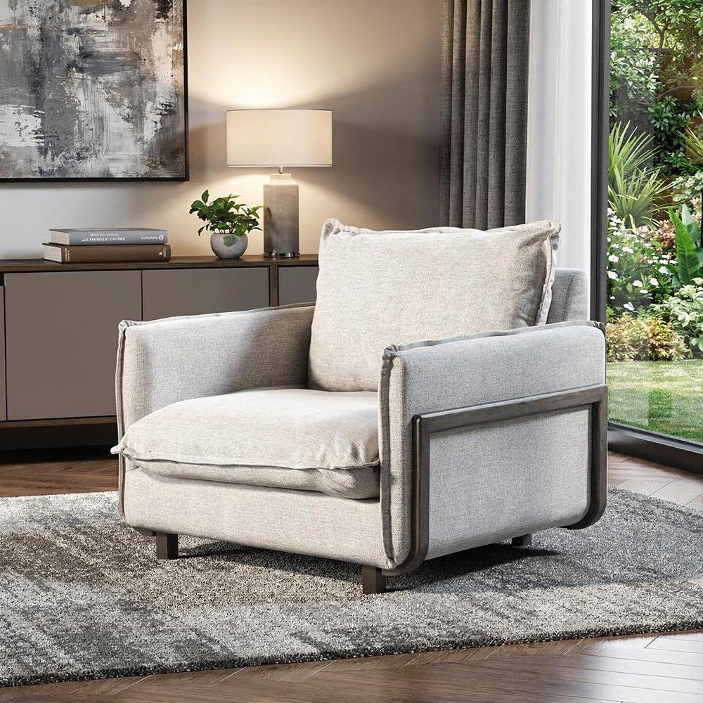 42" Cream and Brown Linen Club Chair HomeRoots