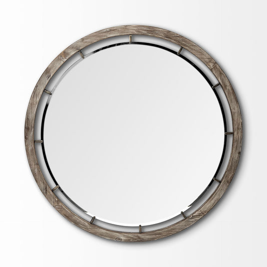 46" Brown Round Wood Framed Accent Mirror HomeRoots