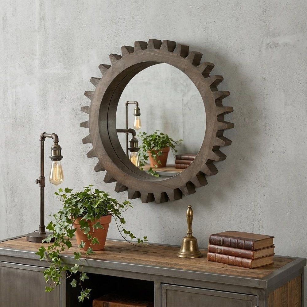 26" Dark Brown Abstract Wood Framed Accent Mirror HomeRoots