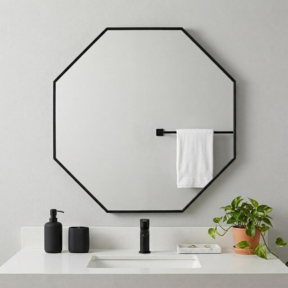 38" Black Octagon Metal Framed Bathroom Vanity Mirror HomeRoots