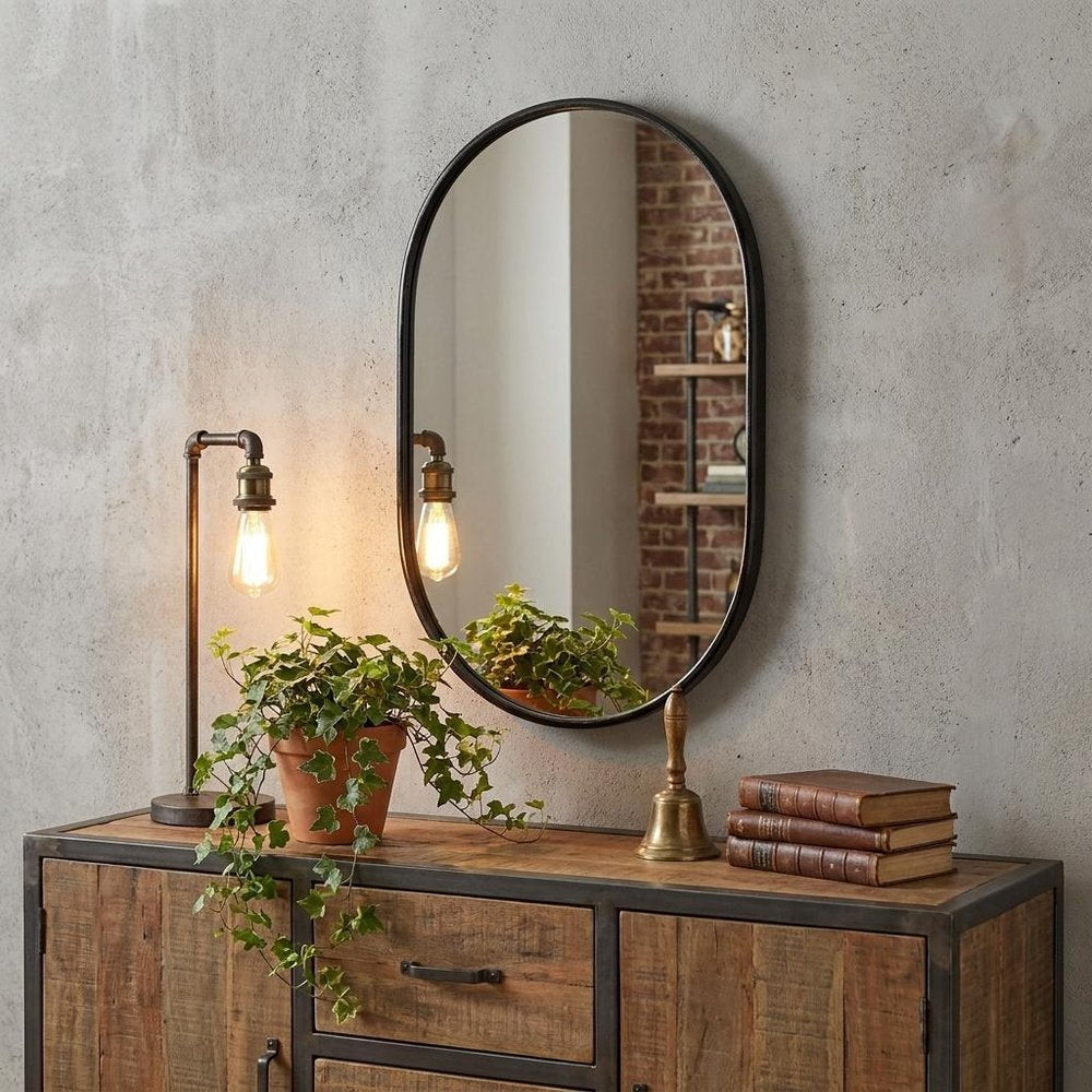 36" Black Oval Metal Framed Accent Mirror HomeRoots