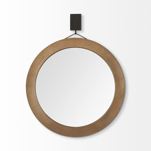 44" Brown Round Wood Framed Rope Hanging Accent Mirror HomeRoots