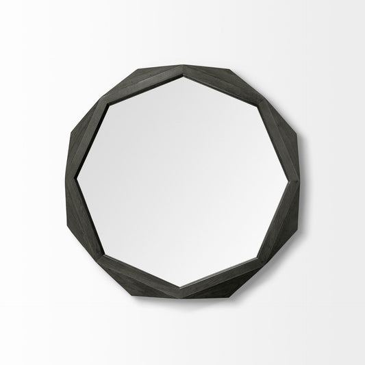 32" Octagon Black Wood Frame Wall Mirror HomeRoots