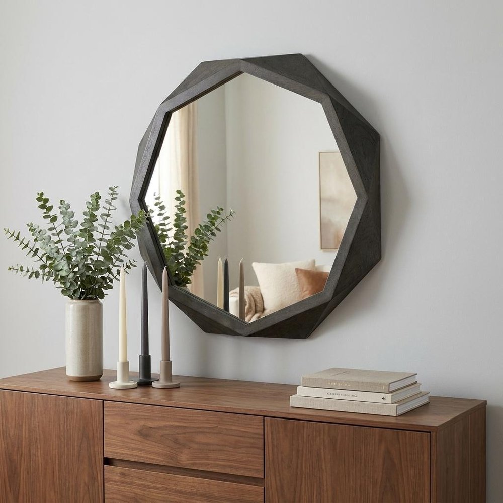 41" Black Solid Wood Octagon Framed Accent Mirror HomeRoots