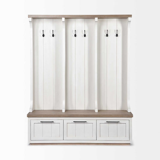 76" White Solid Wood Six Hook Freestanding Coat Rack