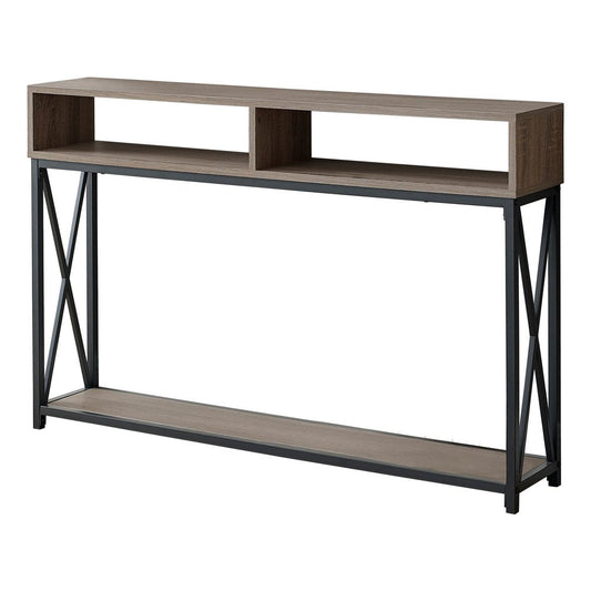 47" Taupe and Black Wood and Metal Frame Console Table With Three Shelves HomeRoots