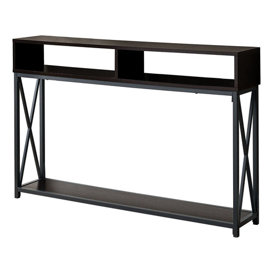 47" Brown and Black Frame Console Table With Shelves HomeRoots